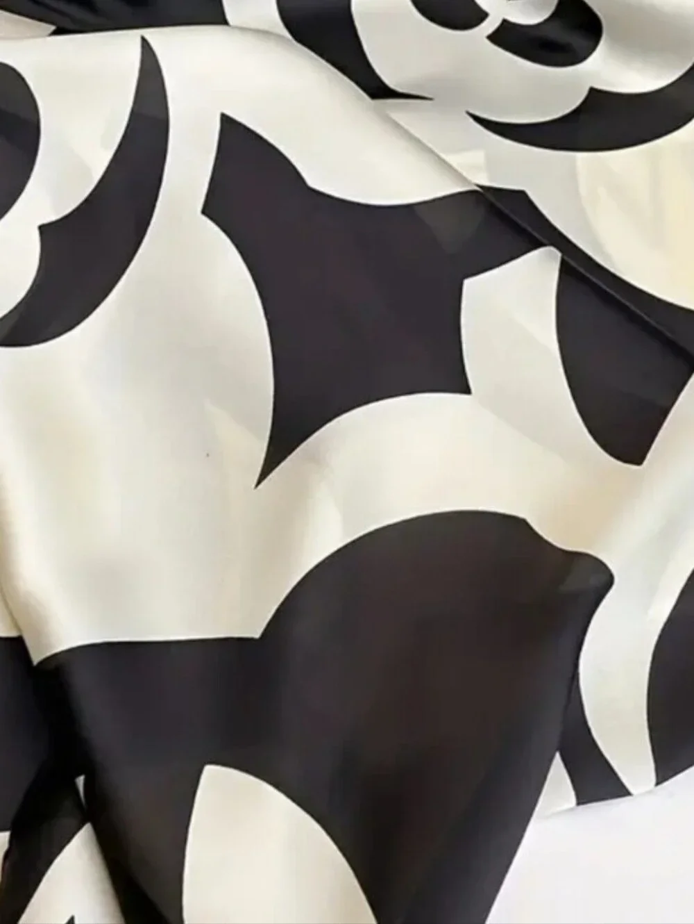 Black & Cream Floral Silk Scarf